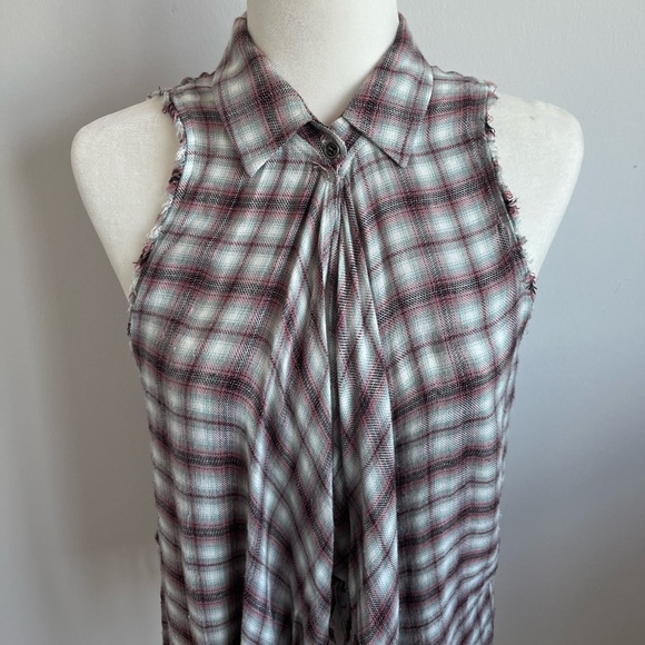 Anthropologie Willow & Clay Plaid Sleeveless Fringe Vest - Picture 14 of 15